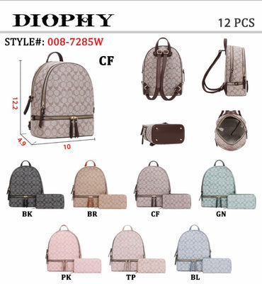 EVERY FASHION Geometric Print Backpack with Matching Wallet 008-7285W