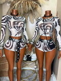 MB FASHION Long Sleeve Mesh Crop Top & Shorts Set 2665
