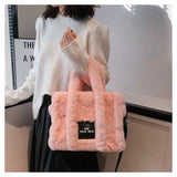 EVERY FASHION Plush Faux Fur Tote Bag with Top Handles