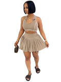 MB FASHION Sleeveless Halter Crop Top & Pleated Mini Skirt Two-Piece Set 6025