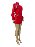 MB FASHION Long Sleeve Zip-Up Cropped Jacket & Ruched Mini Skirt Set 6012