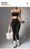 MB FASHION Strapless Bandeau Crop Top & High-Waisted Leggings Activewear Set 2425