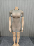 MB FASHION Short Sleeve Sheer Mesh Bodycon Mini Dress 1476