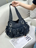 EVERY FASHION Large Washed Denim Hobo Bag