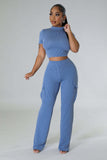 MB FASHION Casual Crop Top and High-Waisted Cargo Pants Set 9469LY