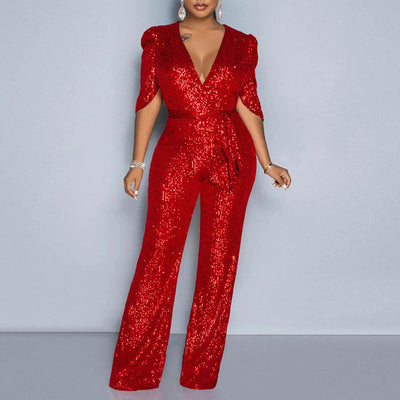 MALYBGG Sexy Short Sleeve Sequin Party Jumpsuit 900991LY