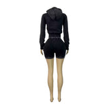 MB FASHION Zip-Up Cropped Hoodie & High-Waisted Biker Shorts Matching Set 6081