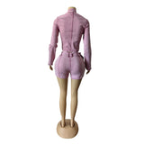 MB FASHION Long Sleeve Zip-Up Denim Jacket & High-Waisted Shorts Set 88616