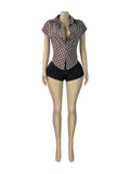 MB FASHION Short Sleeve Collared Plaid Button-Up Top 6017