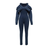 MB FASHION HIGH QUALITY Off-Shoulder Ruffled Collar Long Sleeve Jumpsuit 10820