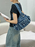 EVERY FASHION Large Washed Denim Hobo Bag