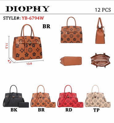 EVERY FASHION Monogram Print Structured Tote Bag with Matching Wallet YB-6794W
