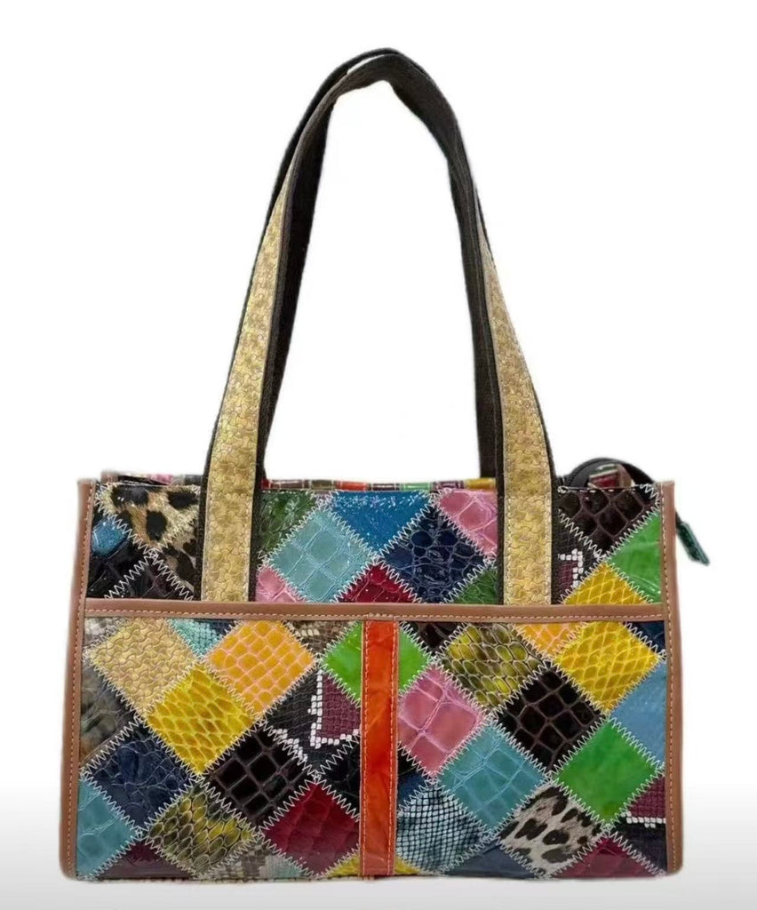 EVERY FASHION Multi-Color Patchwork Exotic Print Tote Bag