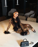 MB FASHION Feather Trim Sheer Jumpsuit Set 65