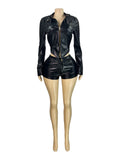 MB FASHION Cropped Faux Leather Zip Jacket & Mini Shorts Set 5102