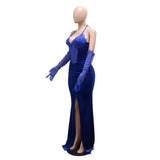 MALYBGG High-Slit Rhinestone Evening Gown with Mesh Sleeves 900977LY