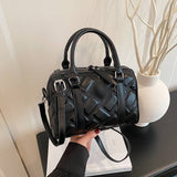 EVERY FASHION Quilted Barrel Satchel with Dual Handles and Crossbody Strap