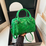 EVERY FASHION Quilted Barrel Satchel with Dual Handles and Crossbody Strap