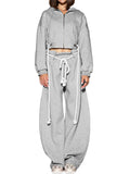MB FASHION Two-Piece Drawstring Lounge Set – Cropped Zip-Up Hoodie & High-Waist Wide Leg Balloon Joggers 5072