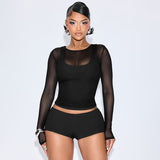 MB FASHION Sheer Mesh Top & Shorts with Leg Warmers Set 389