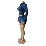 MB FASHION Long Sleeve Zip-Up Denim Jacket & High-Waisted Shorts Set 88616