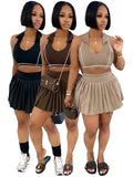 MB FASHION Sleeveless Halter Crop Top & Pleated Mini Skirt Two-Piece Set 6025