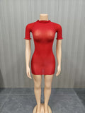 MB FASHION Short Sleeve Sheer Mesh Bodycon Mini Dress 1476