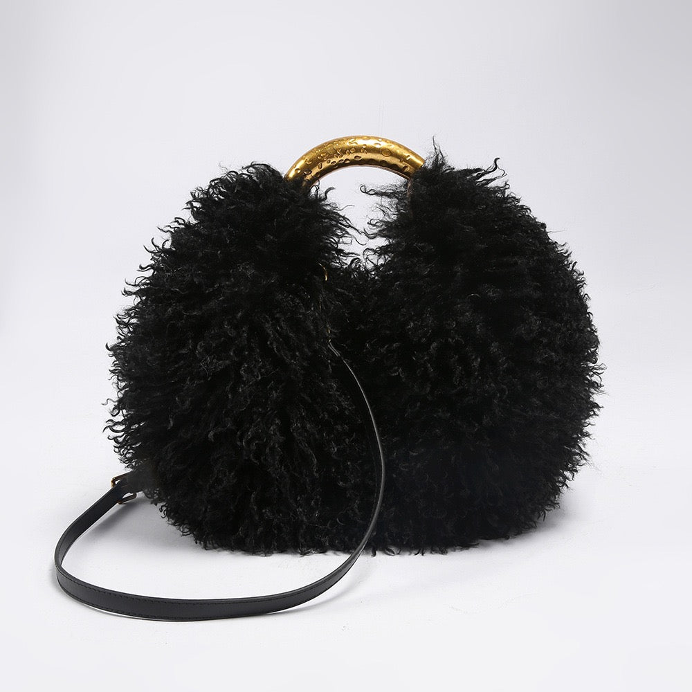 EVERY FASHION Round Shaggy Faux Fur Handbag