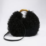 EVERY FASHION Round Shaggy Faux Fur Handbag