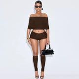 MB FASHION Off-Shoulder Crop Top & High-Waisted Shorts Set 194