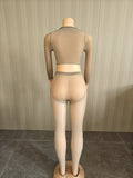 MB FASHION Sheer Mesh Mock-Neck Crop Top & High-Waist Tights Set 1477