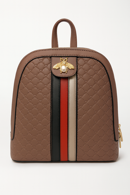 EVERY FASHION Embossed Backpack with Bee Accent and Stripe Detail