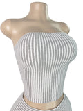 MB FASHION Striped Ribbed Tube Top & Shorts Two-Piece Set 6016
