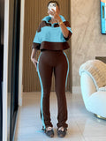 MB FASHION Two-Piece Colorblock Polo Crop and Flare Set 6036