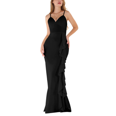 MB FASHION Sweetheart Neck Ruffle Side Mermaid Gown with Thin Straps 1928
