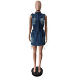 MB FASHION Drawstring Waist Multi-Pockets Denim Short Dress 88574