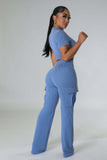 MB FASHION Casual Crop Top and High-Waisted Cargo Pants Set 9469LY