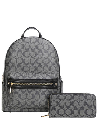 EVERY FASHION Geometric Print Backpack with Matching Wallet FT-8578W