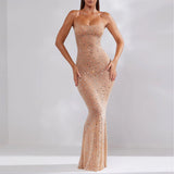 MALYBGG Rhinestone Embellished Spaghetti Strap Maxi Dress 6726LY