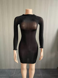 MB FASHION Long Sleeve Sheer Mesh Bodycon Mini Dress 1472