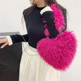 Every Fashion Fluffy Heart-Shaped Faux Fur Shoulder Bag