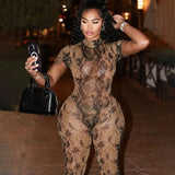 MB FASHION Sheer Printed Short Sleeve Mesh Jumpsuit 9707