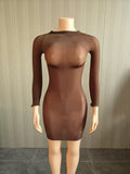 MB FASHION Long Sleeve Sheer Mesh Bodycon Mini Dress 1472