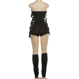 MB FASHION Black Strapless Side-Bow Cutout Romper + Slouchy Leg Warmer Set