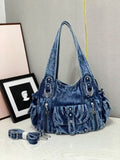 EVERY FASHION Large Washed Denim Hobo Bag