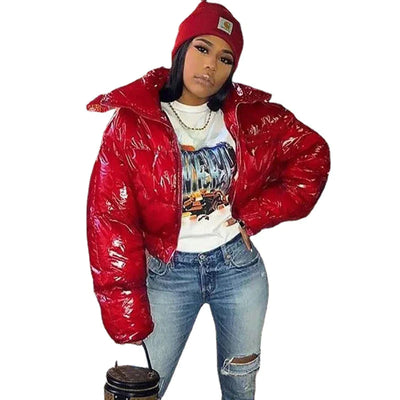 MB FASHION Glossy Cropped Puffer Jacket 0666