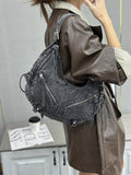 EVERY FASHION Light Wash Denim Crescent Hobo Bag
