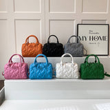 EVERY FASHION Quilted Barrel Satchel with Dual Handles and Crossbody Strap
