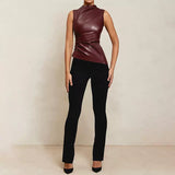 MB FASHION Sleeveless Asymmetrical Faux Leather Top 298