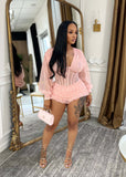 MB FASHION Sheer Mesh Long Sleeve Corset Romper with Tiered Ruffles 8207